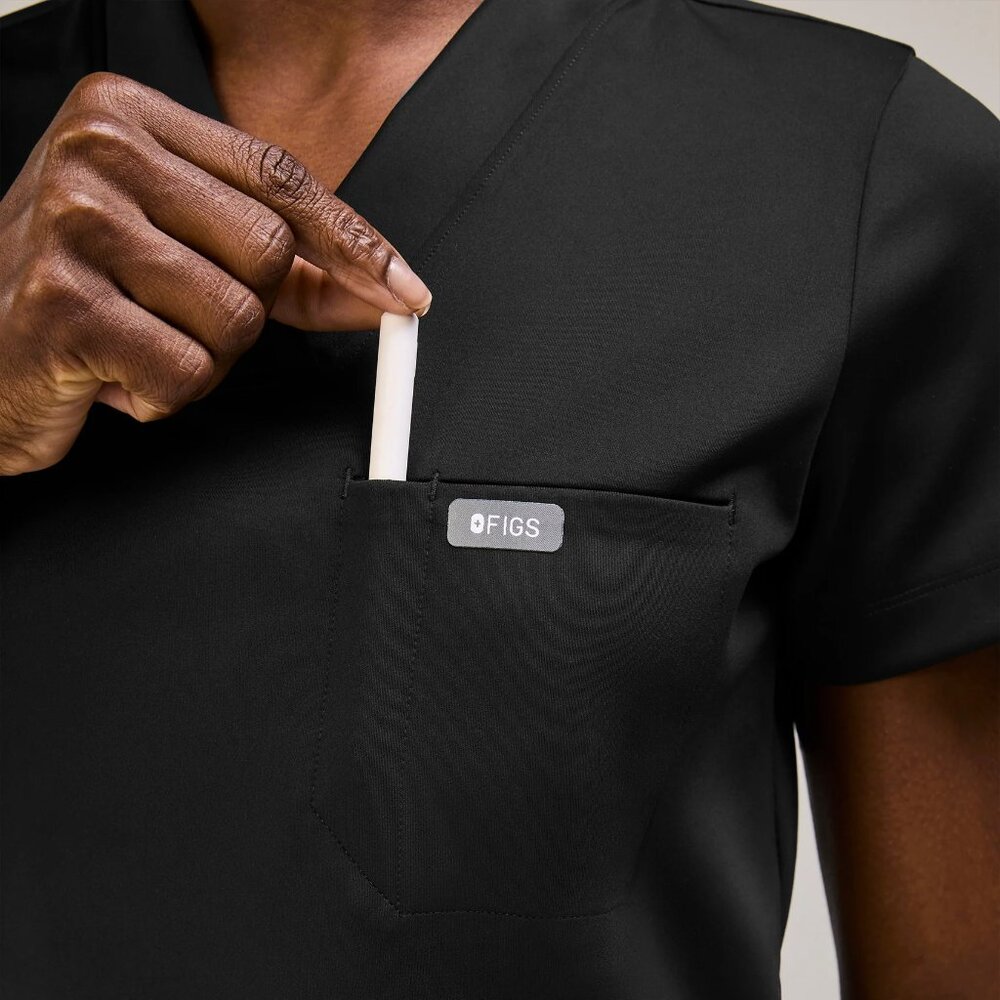 Figs Sona FORMx Slim V-Neck Scrub Top in Black, Size Medium - Picture 5 of 11